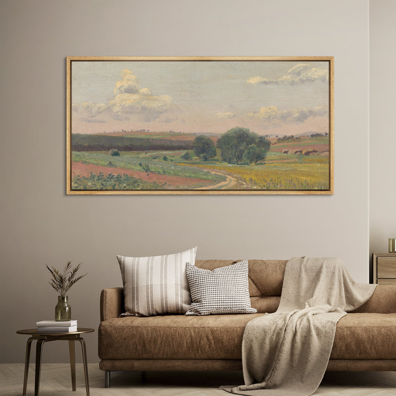 «Spring Country Landscape Relaxing Calm», impression sur toile encadrée surdimensionnée, H 30 po x l 60 po, Naturel