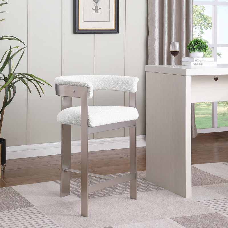 Romeo 26'' Counter Stool, Cream Boucle Fabric, Brushed Gold
