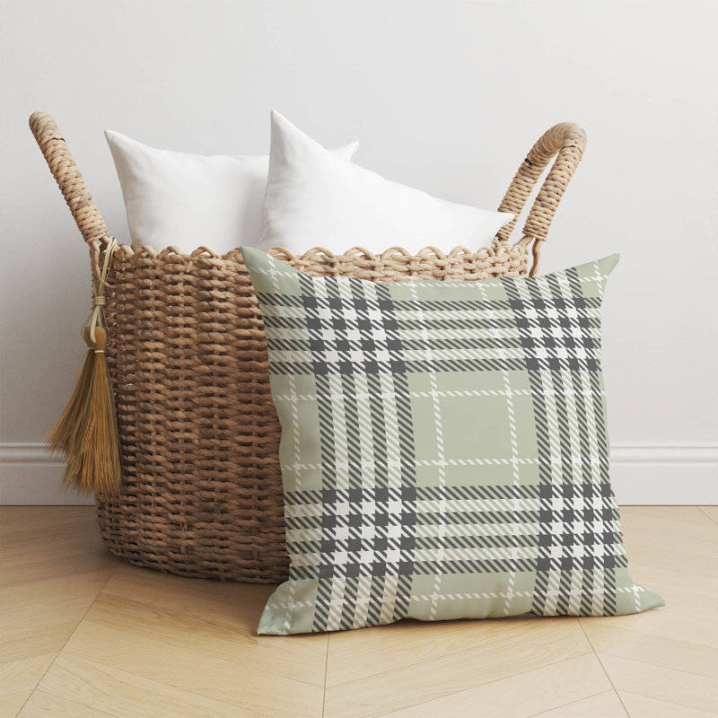Christopher's Plaid Pillow, 26"H x 26"W, Light Green/Green