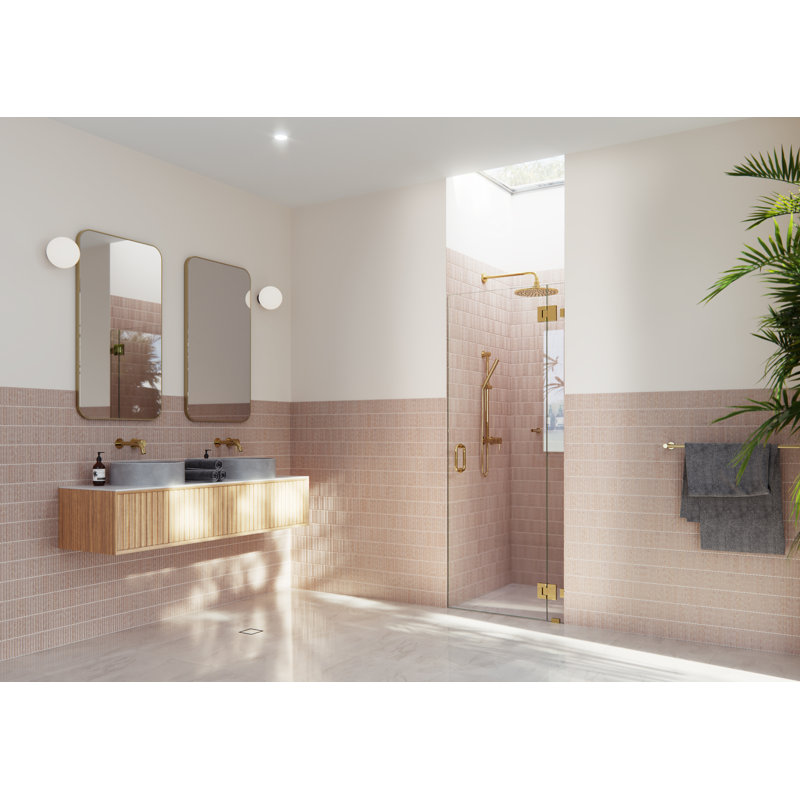 Halo 33.5 in. x 78 in. Frameless Glass Hinge Shower Door, Polished Brass