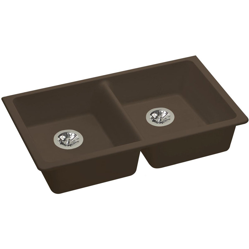 Évier de cuisine à double cuve avec crépine Quartz Classic 33 po x 18 1/2 po x 5 1/2 po, Moka