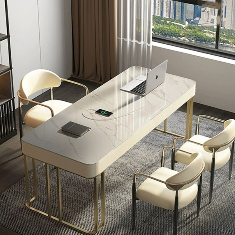 Picture colour Rectangular Sintered Stone Writing desk with drawers desk, 29.53" H x 47.24" W x 23.62" D