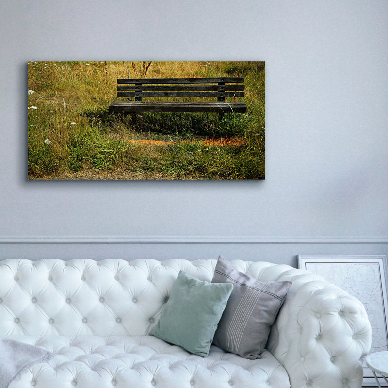  Art mural en toile 60 po x 30 po, "banc oublié" par Dante Plata, H 30 po x l 60 po