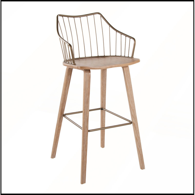Tabouret de bar à hauteur fixe avec bois blanchi et cuivre antique