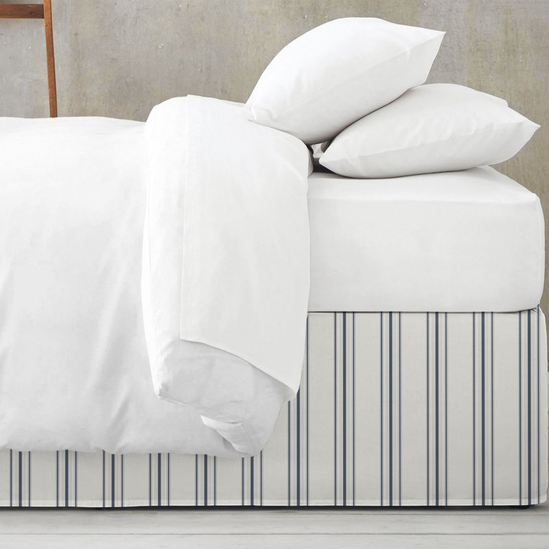 August Stripe Cotton Tailored Bed Skirt, Denim, 18", King