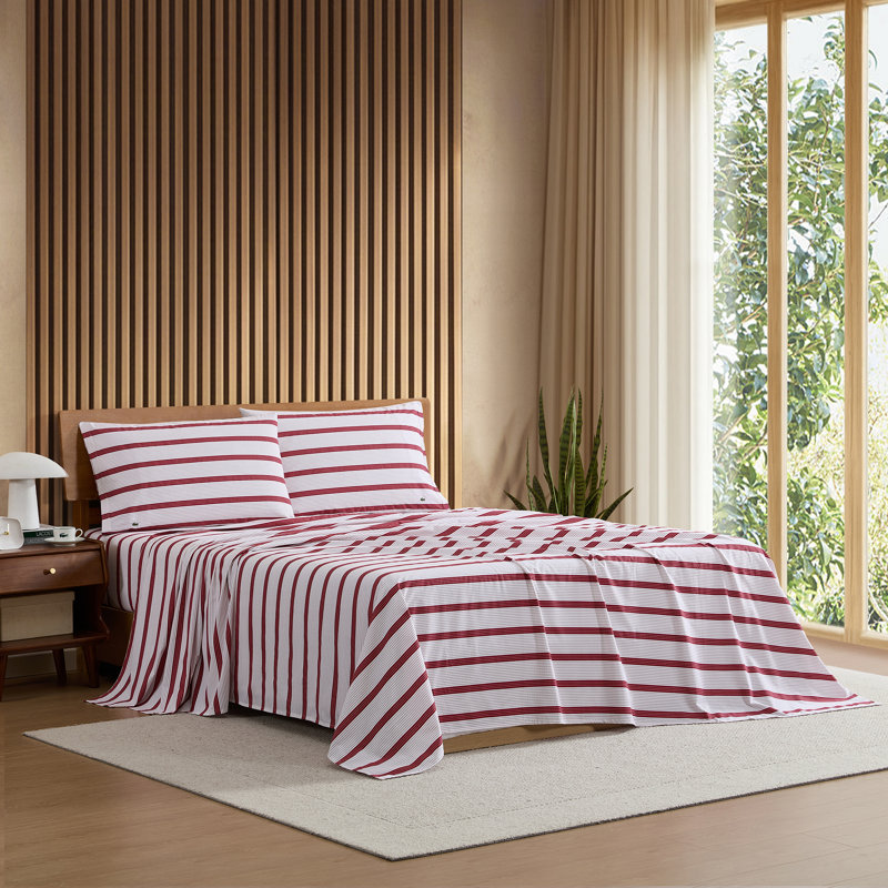 Ensemble de draps en coton percale Lacost, literie rafraîchissante et respirante, drap-housse à poche profonde, Chili Chili