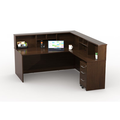 Reception Corner Office Desk Work Stations Furniture Model 543AAE9ED2154A4B9ABE0AC0A84C3DCD 5pc Group Contemporary Espresso Color. Included 5pc Set Fu