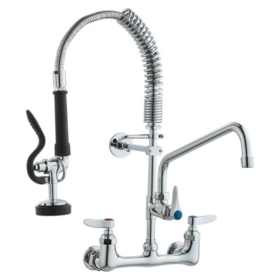 Wall-Mounted Brass Kitchen Faucet, 36" Tall, 8" Installation Width, Includes 12" Rotating Spout and Pull-Down Sprayer, Suitable for Single, Double, or Triple Sinks