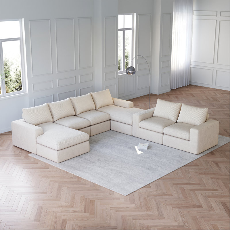 Canapé modulaire en velours Corduroy Cloud, Beige