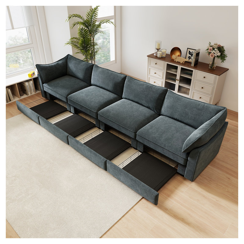 Canapé 4 places en chenille avec tiroirs de rangement cachés - Canapé modulaire très profond pour salon, Gris, Gris