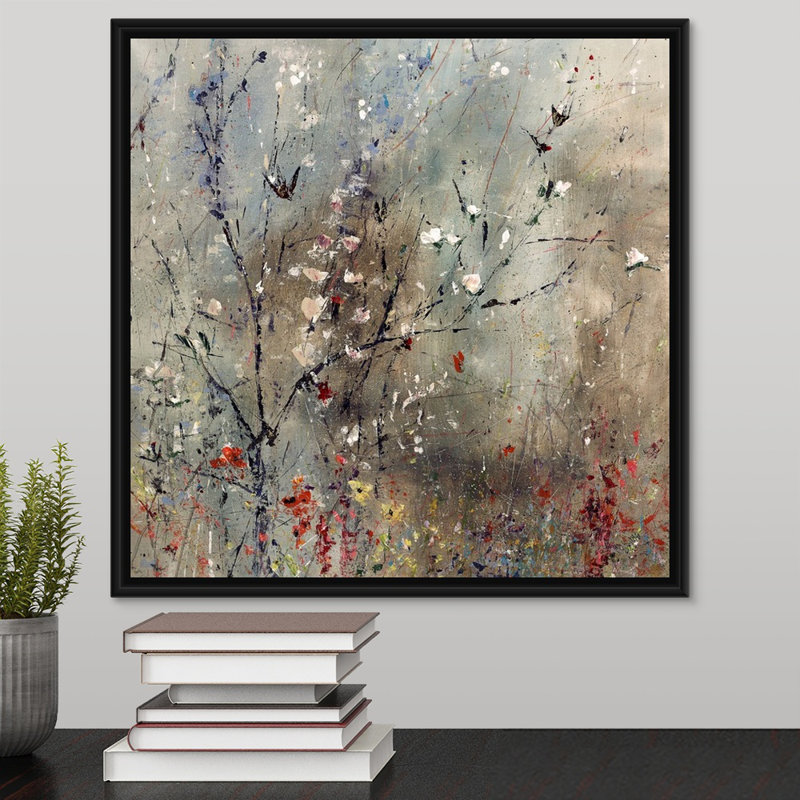 « fraîche spring désert », peinture sur toile, H 25,7 po x l 25,7 po x p 1,75 po, Cadre flottant noir