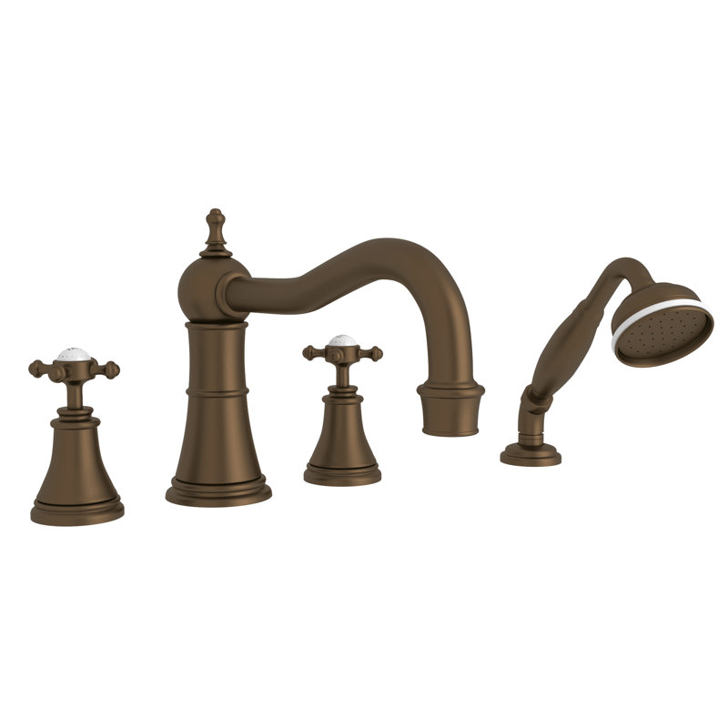 Georgian Era 4-Hole Deck Mount Tub Filler With Column Spout, English Bronze