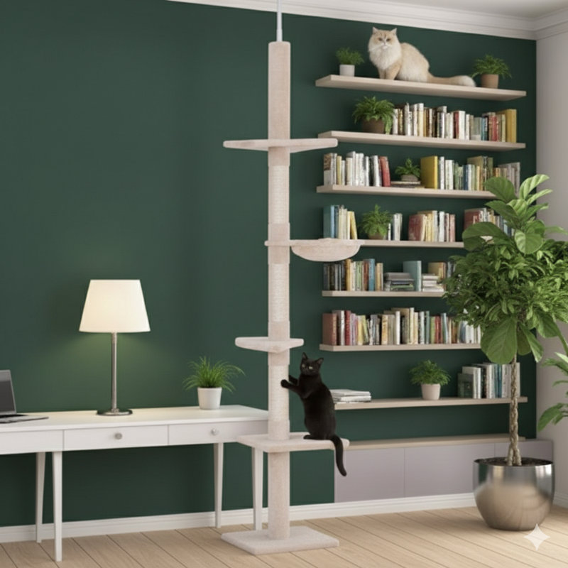 Arbre à chat et tour d'escalade verticale à hauteur réglable du sol au plafond