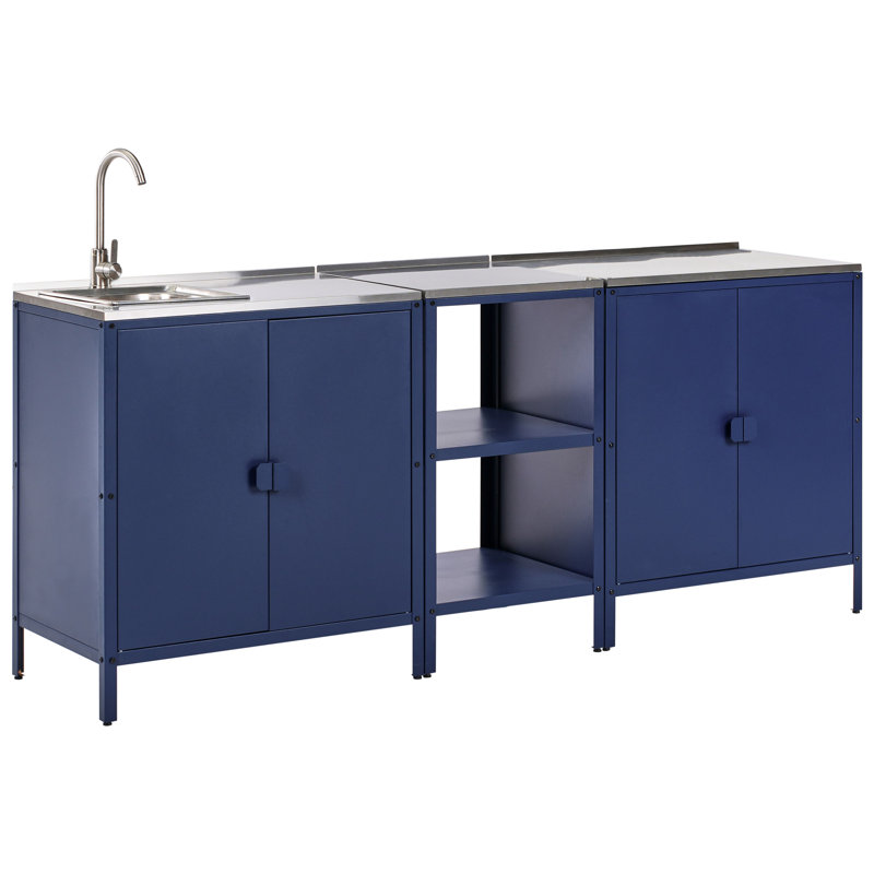 3 Piece Outdoor Kitchen Set with Sink VILAMA Metal Blue