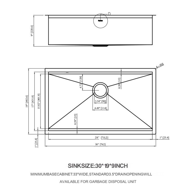 Évier de cuisine à cuve simple encastrable en acier inoxydable de calibre 16 Topcraft 30 po x 19 po x 9 po Topcraft