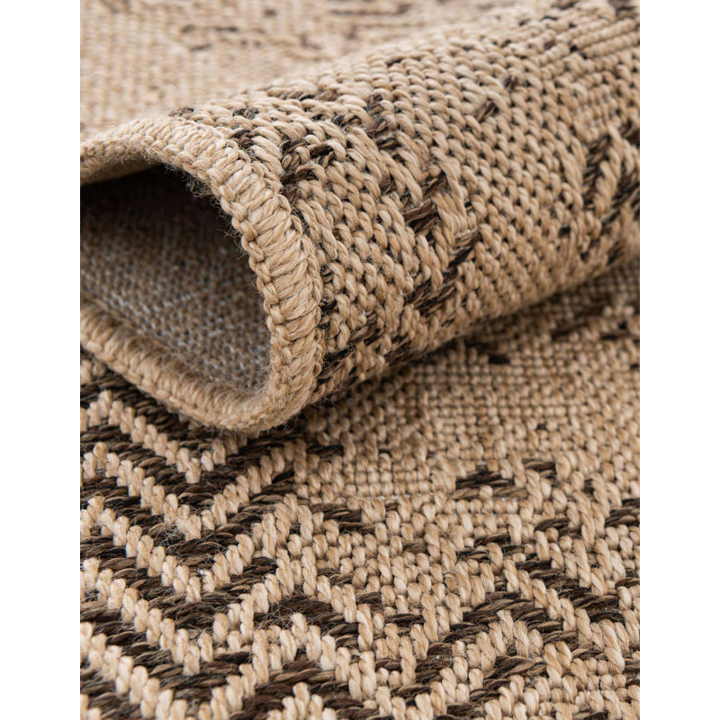 Lachlan Geometric Machine Woven Polypropylene Area Rug in Natural/Brown, Rectangle 4'3" x 6'1"