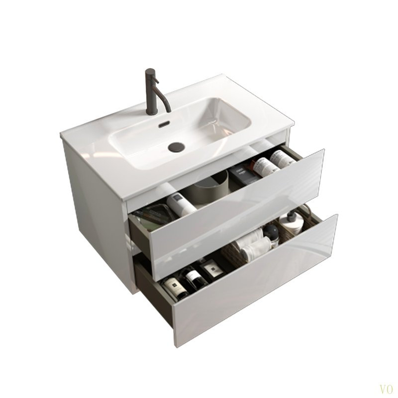 Meuble-lavabo mural lustré de 30 po avec lavabo en céramique à un trou, grand meuble-lavabo flottant avec rangement pour salle de bain moderne, pré-assemblé