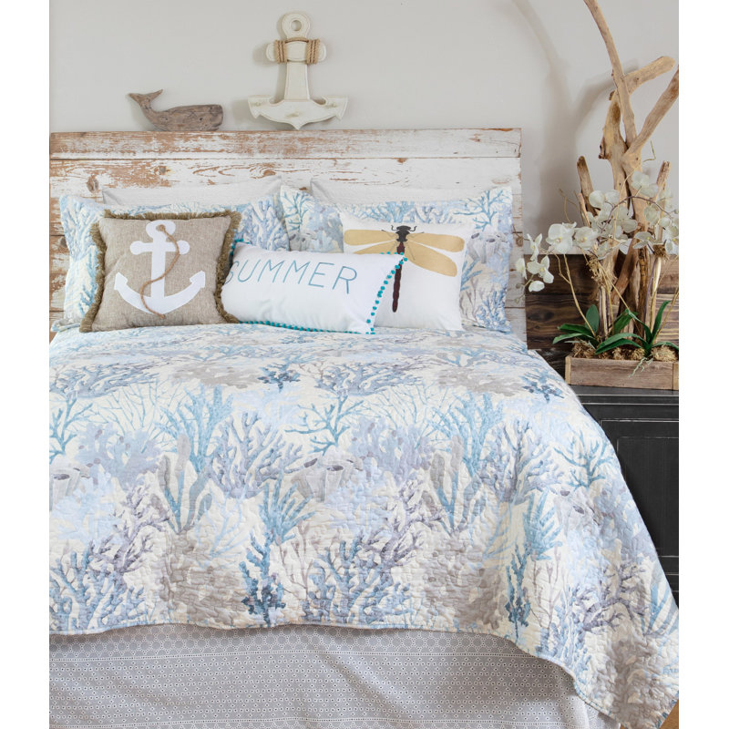 Twin White Coastal Microfiber Quilt Set