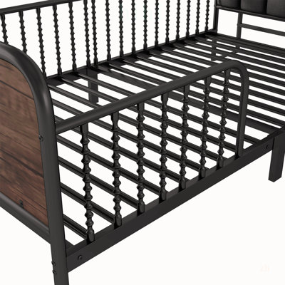 Lit plateforme en métal pour lit simple avec éclairage, tête de lit rembourrée pour enfants et rangement, confortable et sécuritaire