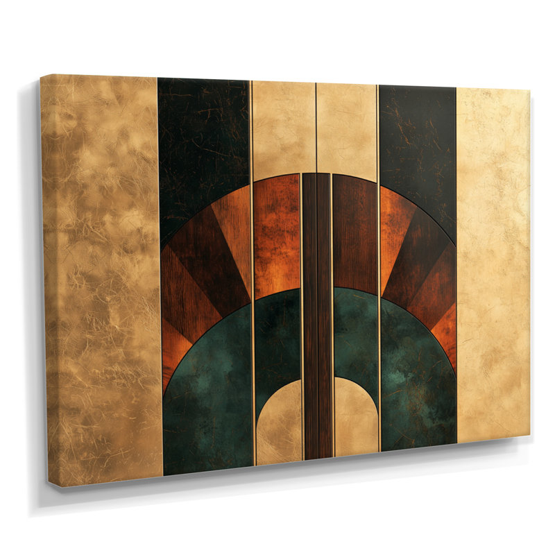 Formes géométriques essentielles noyer III - art abstrait Art déco, H 30 po x l 40 po, Toile tendue sur cadre