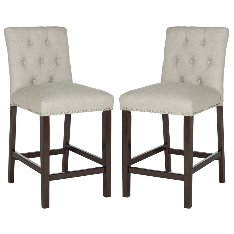 McLoud Upholstered Counter Stool with Solid Wood Frame, Light Gray, Counter Stool (27.5" Seat Height)