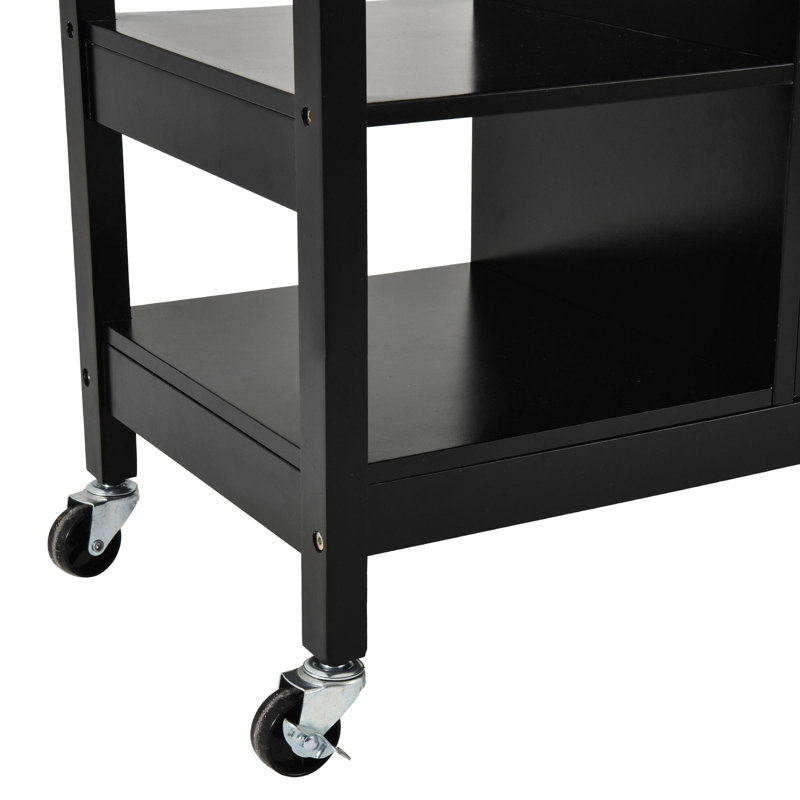Chariot de cuisine 27 po x 15 po Baveline, support de cuisine sur roulettes avec plateau en bois massif, tiroirs et supports multifonction