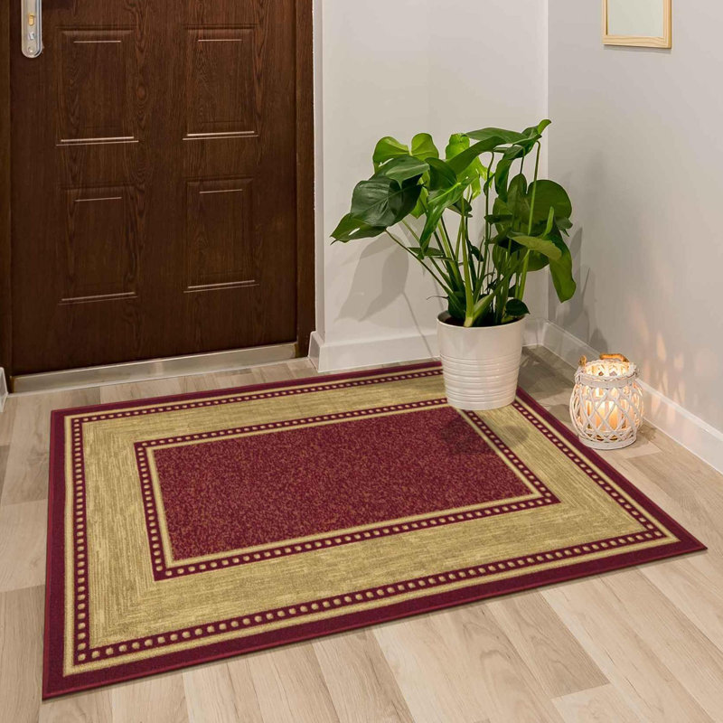 Non-Slip Border Area Rug For Living Room, Hallway, Entryway Rug, Red, Rectangle 3'3" x 4'7"