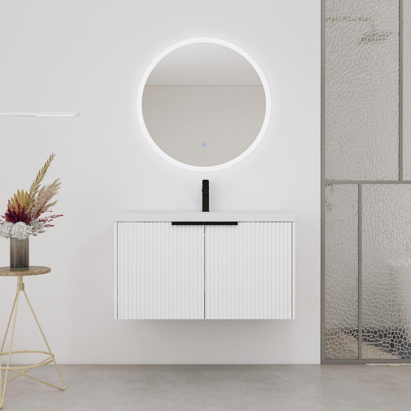 Meuble-lavabo mural 36 po avec lavabo et 2 portes à fermeture en douceur, Blanc
