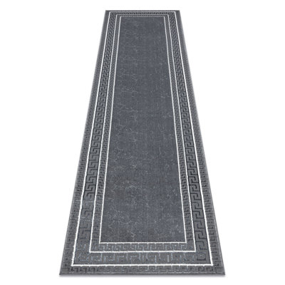Rug, Runner Allure 1960 Modern Rug With Greek Key Pattern In Grey - Stylish & Glamorous For Living Room & Bedroom - 60x200 Cm