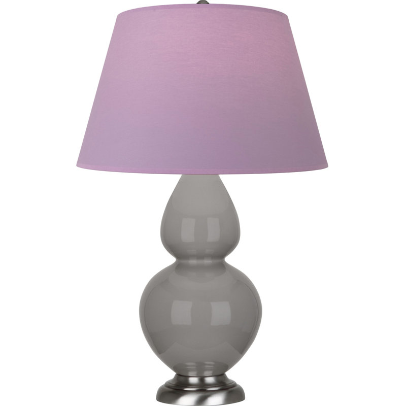 Lampe de table double gourde en céramique, Lavande / prune, Taupe fumé émaillé / argent antique, Argent argent