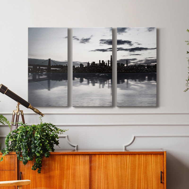 Shimmering Skyline - 3 pièces sur toile tendue, H 18 po x l 36 po x P 1 po