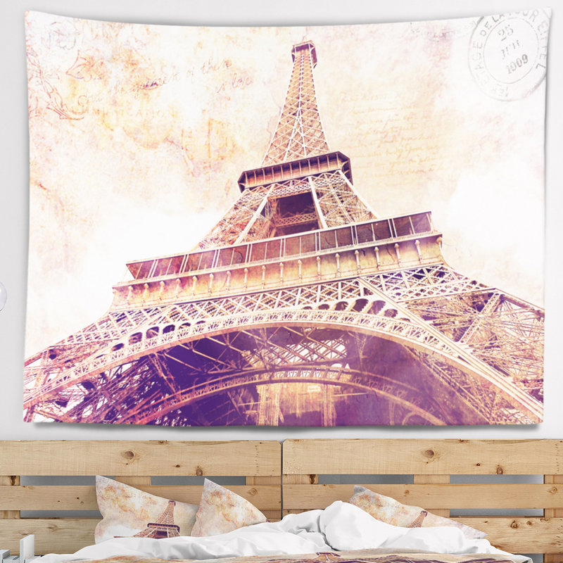 Tapisserie de conception de carte postale cityscape eiffel tour paris, H 78 po x l 92 po