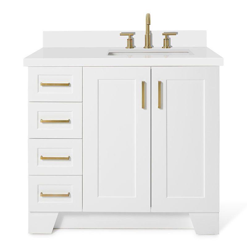37 IN. Single Bathroom Vanity, White, Rectangular, Right
