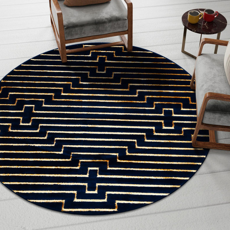 Tapis Latitude Run® Mirage Nikica Bleu marine et or Latitude, Rond 6 pi 1 po