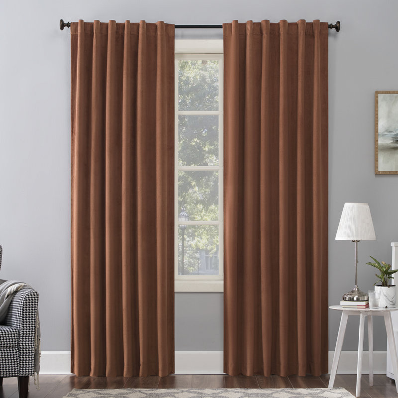 Velvet Noise Reducing Thermal Extreme 100% Blackout Back Tab Curtain Panel, 50" W x 96" L, Terracotta Red