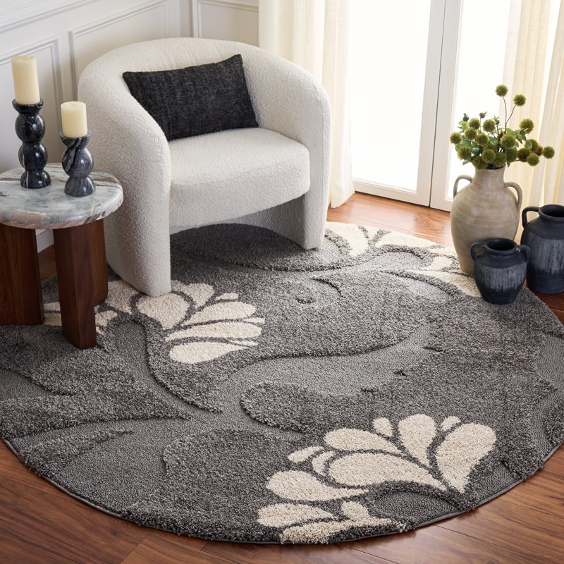 Chanhassen Shag Performance Floral Rug, Round 6'7"