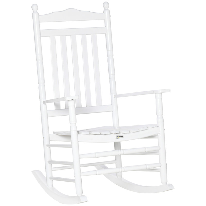 Traditional Wooden High-Back Rocking Chair For Porch, Indoor/Outdoor, White