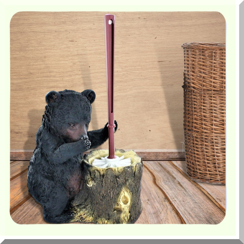 Rustic Lodge Black Bear Bathroom Brush Set with Decorative Holder