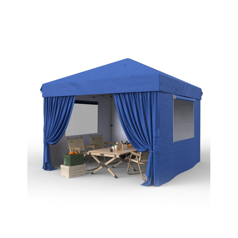 10x10 Ft Pop Up Canopy, 10'x10' Folding Canopy with 3 Highters Adjustable, Outdoor Event Shelter, Beach Tent with 4 Removable Sidewalls - UV Protection, Outdoor Gazebo with 1-Button Push, UPF 50+ Gazebo Portable Tents for Parties Beach Camping Wedding EZ