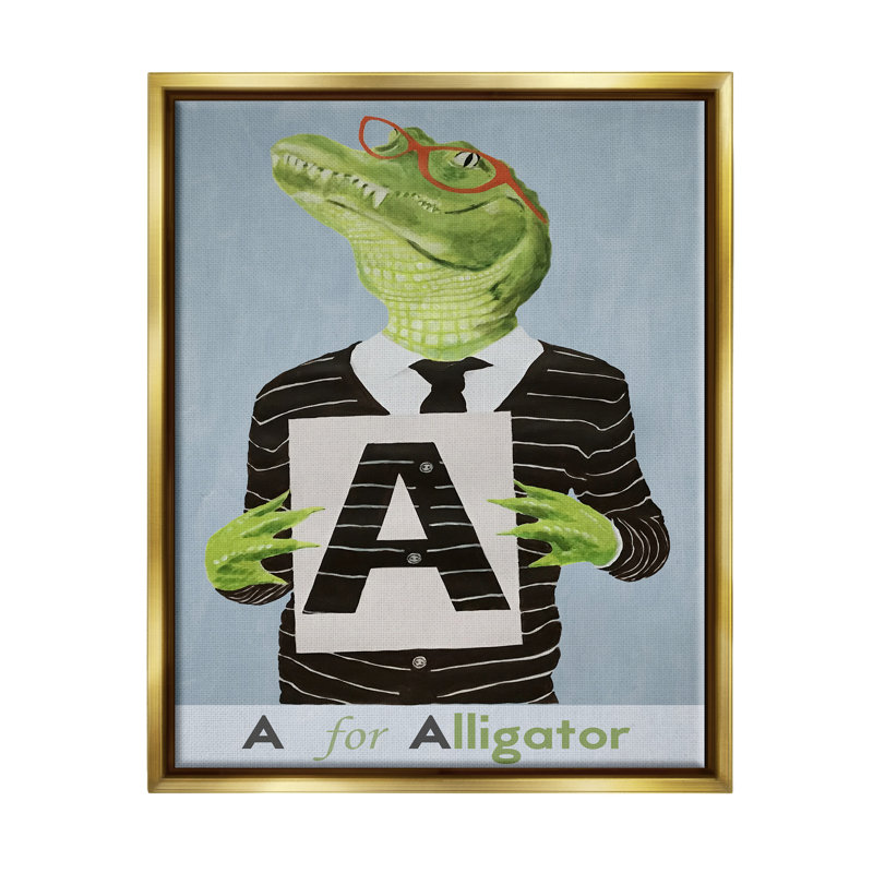Éducative «A for Alligator» encadré sur bois par Coco De Paris, impression, H 21 po x l 17 po x P 1,7 po