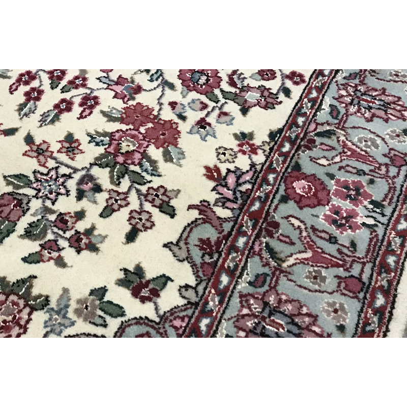 Hand-Knotted High-Quality Ivory, Pink, and Green Runner