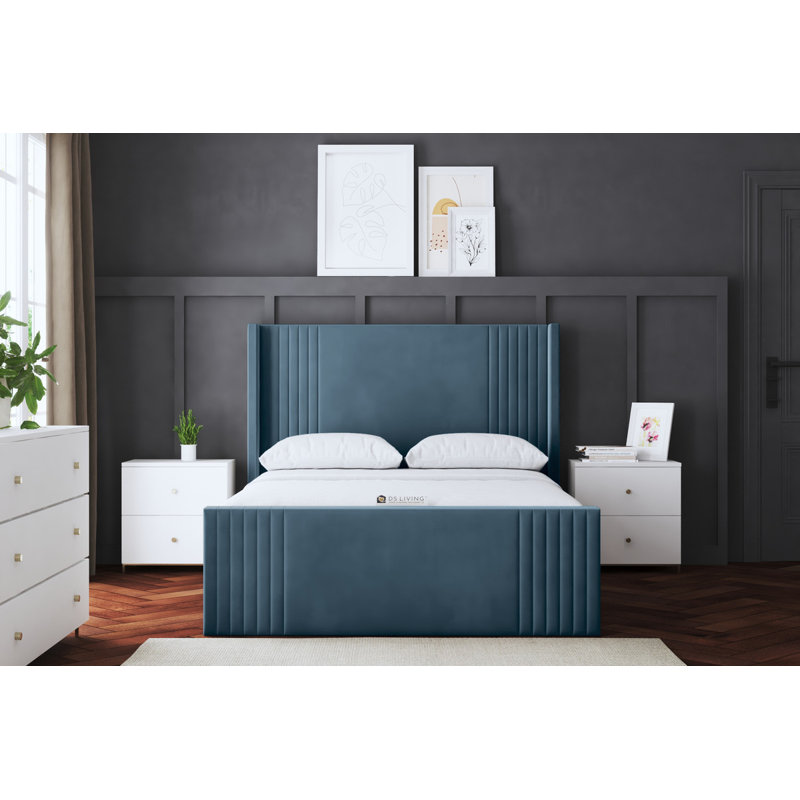 Elara Winged Panel Bed with Headboard, Blue, Small Single (2'6)