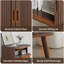 Table de chevet moderne Mid-Century, table de bout cannelée avec tablette ouverte et armoire de rangement, table de chevet arrondie en bois avec portes coulissantes, noyer (1 pièce)-918011650-916121943