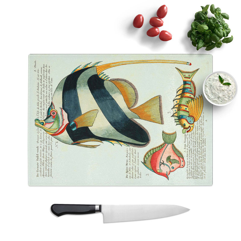 Glass East indies Fish Illustrations I by Louis Renard Chopping Board, 39 cm W x 28.5 cm L
