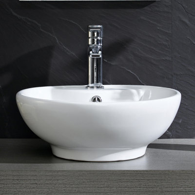 Modern Ceramic Circular Vessel Bathroom Sink with Overflow