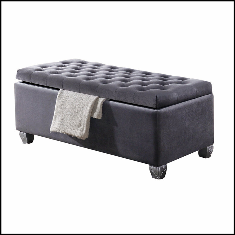 Grey Tufted Lift-Top Storage Bench with Soft Velvet Upholstery, Perfect for Elegant and Functional Seating