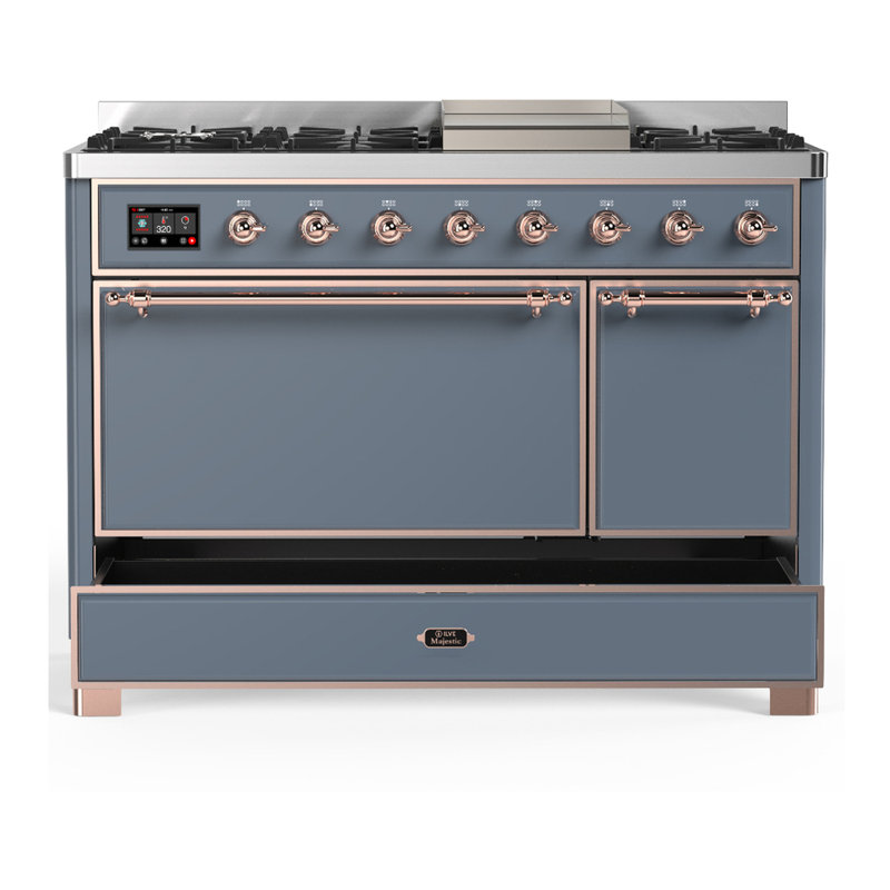 Majestic III Series 48 Inch Dual Fuel Range with 5 Sealed Burners, Griddle, Frenchtop in Matte Graphite (Natural Gas, Burnished Trim)