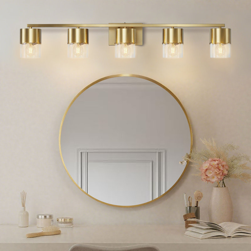 Kailyn Metal and Glass Vanity Light, Polished Brass, 5 Lights
