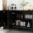 Modern 3-Door Storage Cabinet With Carved Doors & Wooden Legs, Black