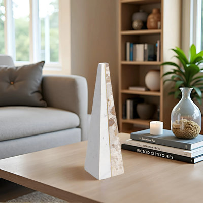 Ivy Bronx Pompano Large Beige And White Marble Pyramid